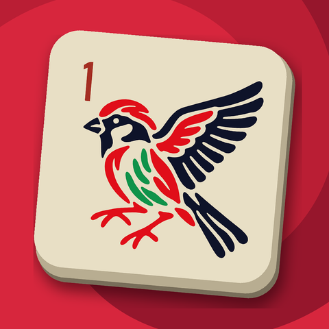 Mahjong Gambit: Bone Collector app icon, a sparrow mahjong tile on red